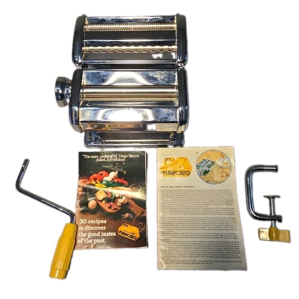 Vtg Marcato Atlas 150 Pasta Machine Hand Crank Manual Metal Maker Made In Italy